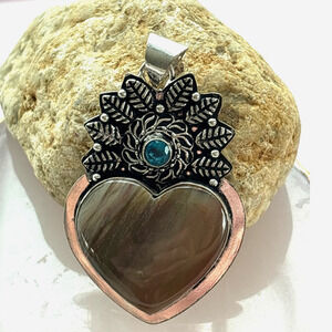 925 Sterling Jasper & Carnelian Heart Pendant